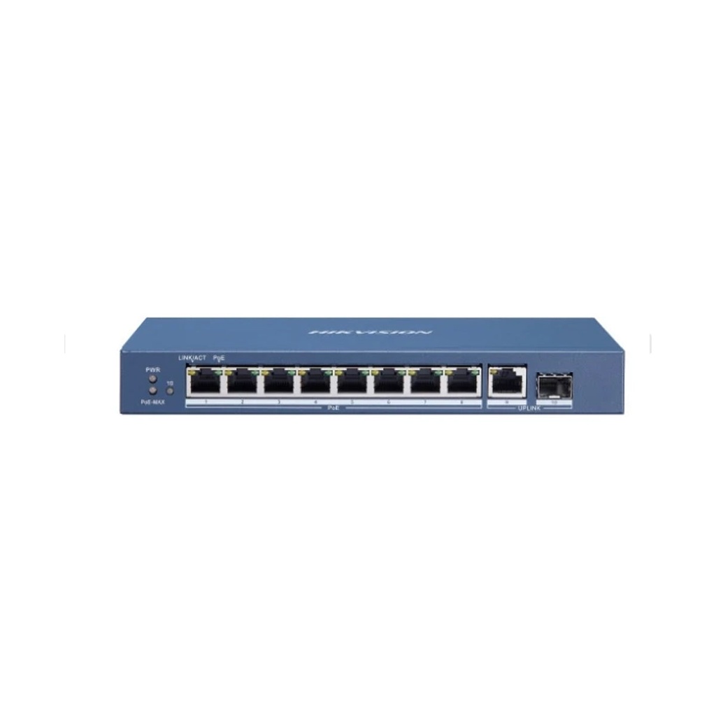 Main Image for SWITCH HIKVISION L2, Unmanaged, 8 Gigabit POE ports,1 Gigabit RJ45 uplink port,1 Gigabit SFP uplink port,120W - DS-3e0510p-e