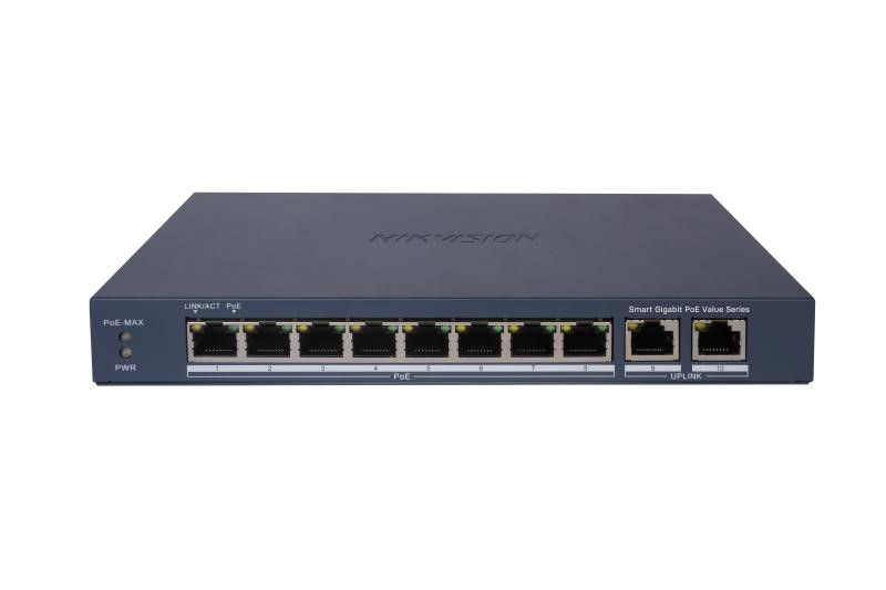 SWITCH HIKVISION L2,Smart managed,8 Gigabit POE ports,2 Gigabit RJ45,5 802.3af/at,PoE power 60W