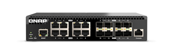 QNAP SWITCH Management 16 port of 10GbE port speed, 8 port SFP+, 8 port  10gbE RJ45, half-rackmount design QSW-M3216R-8S8T